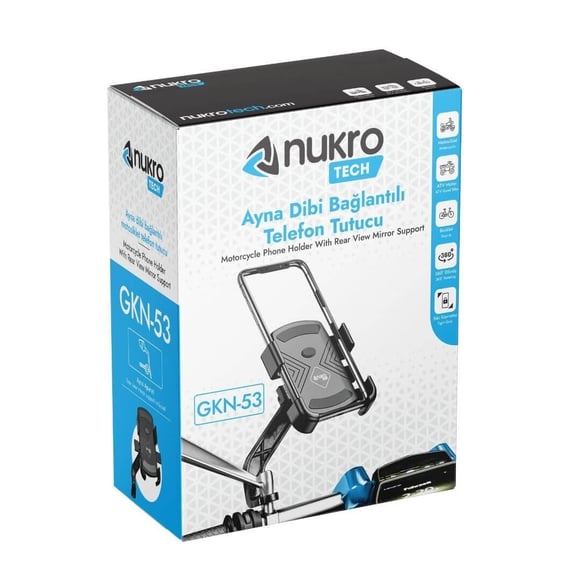 NUKROTECH GKN53 AYNA DİBİ BAĞLANTILI MOTOSİKLET TELEFON TUTUCU