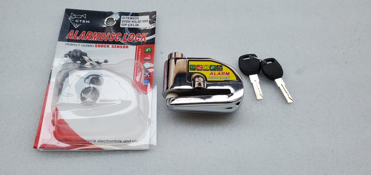 MOTOSİKLET DİSK KİLİDİ ALARMLI NİKEL 580 GR ÇELİK